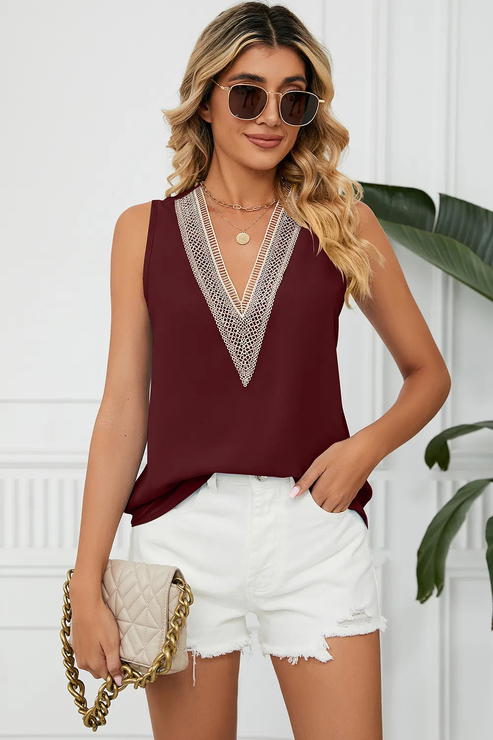 V-Neck Wide Strap Tank - cas7m