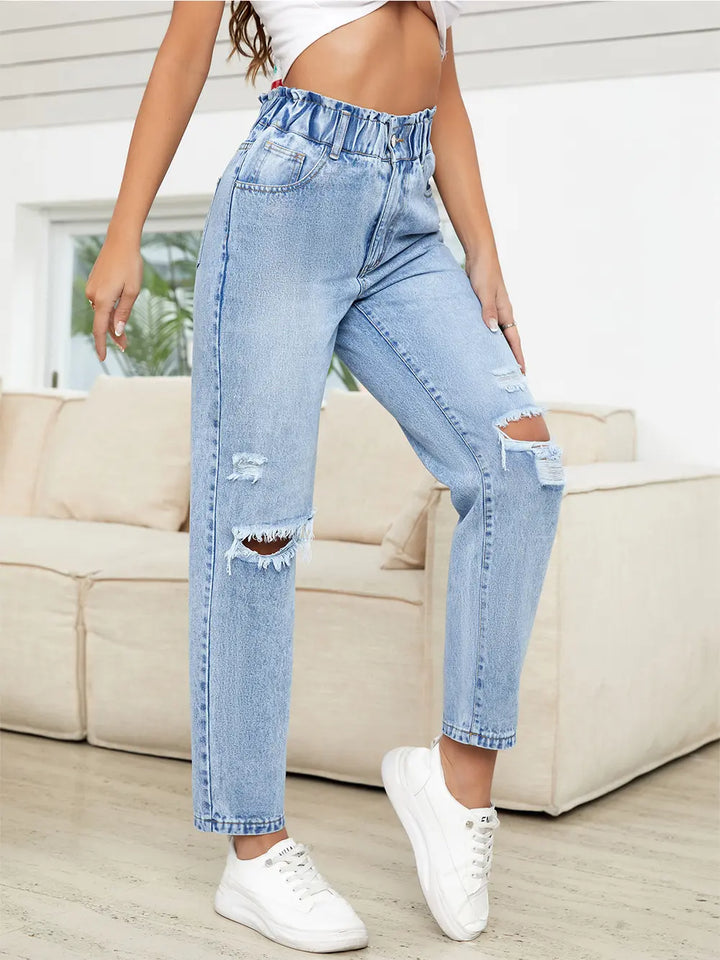 Distressed High Waist Jeans - cas7m