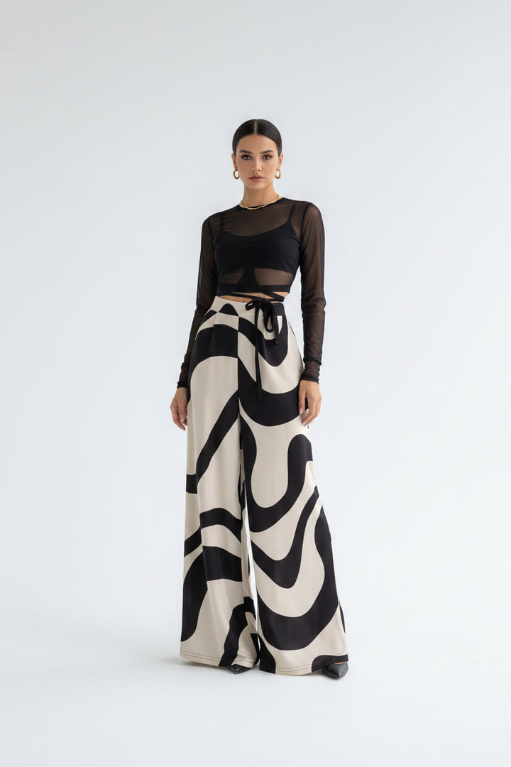 Loose High Waist Wide Leg Printed Straight Casual Pants - cas7m