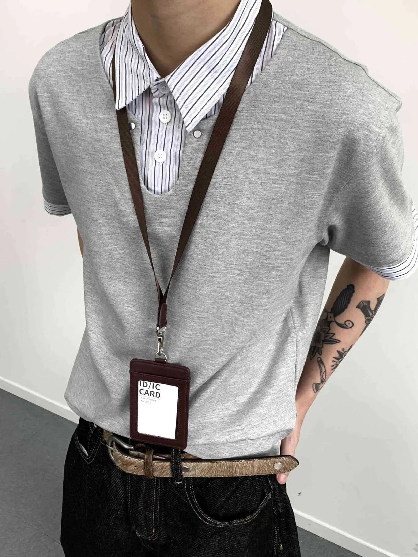 Men's Layered-Look Striped Collar Polo - cas7m
