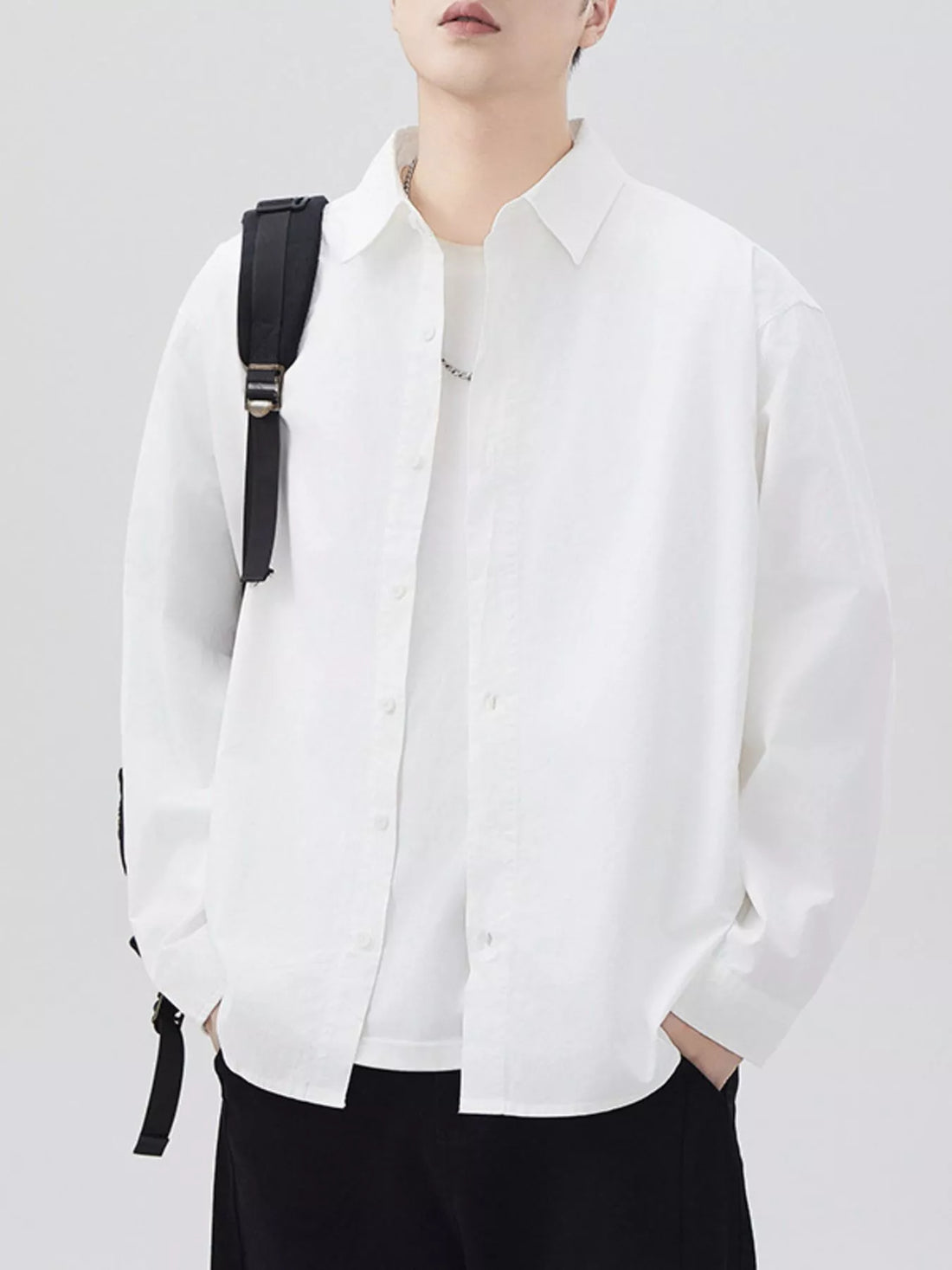 Men's Plus Size Button Up Long Sleeve Shirt - cas7m