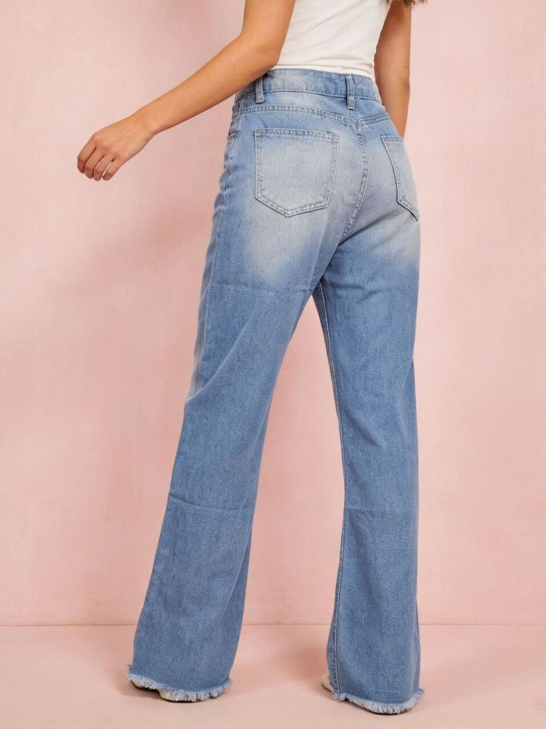 Distressed Raw Hem Bootcut Jeans - cas7m