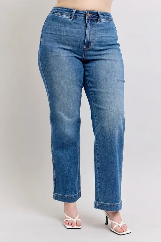 Judy Blue Full Size High Waist Contrast Thread Straight Plus Size - cas7m