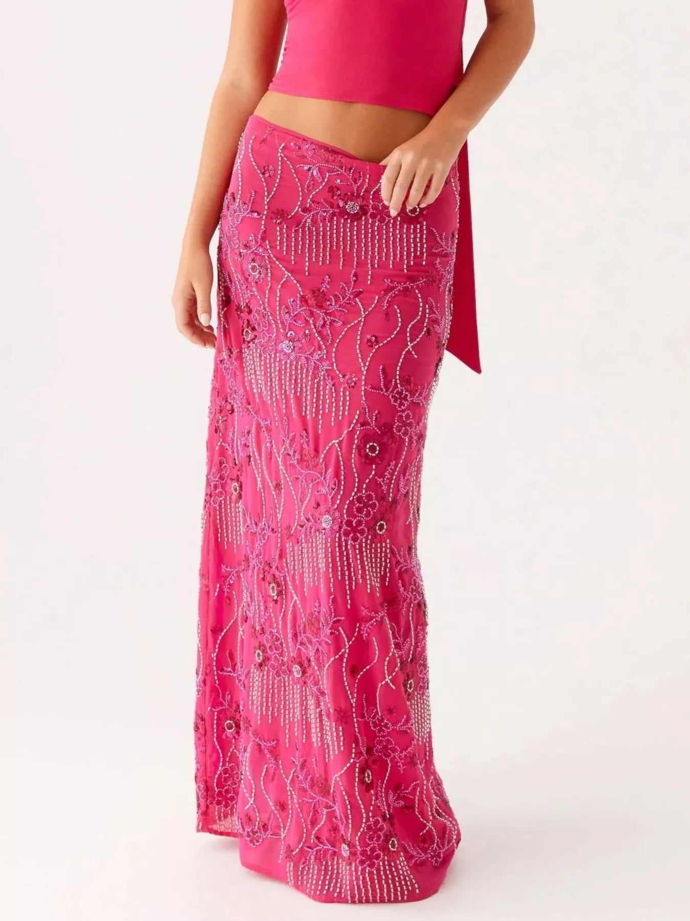 Sequin Embroidered Maxi Skirt - cas7m
