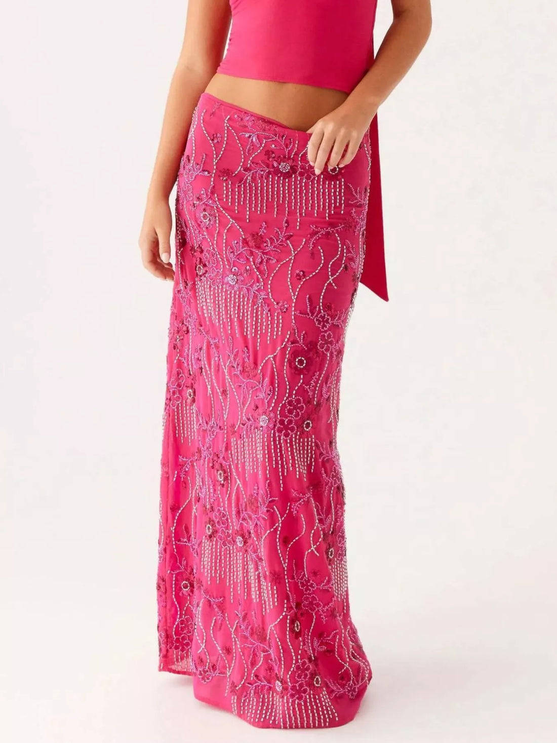 Sequin Embroidered Maxi Skirt - cas7m