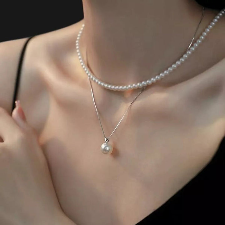 925 Sterling Silver Bead Pearl Necklace - cas7m