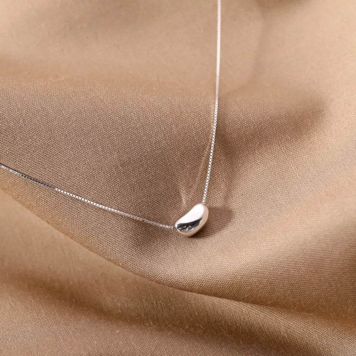 925 Sterling Silver Bean Pendant Necklace - cas7m