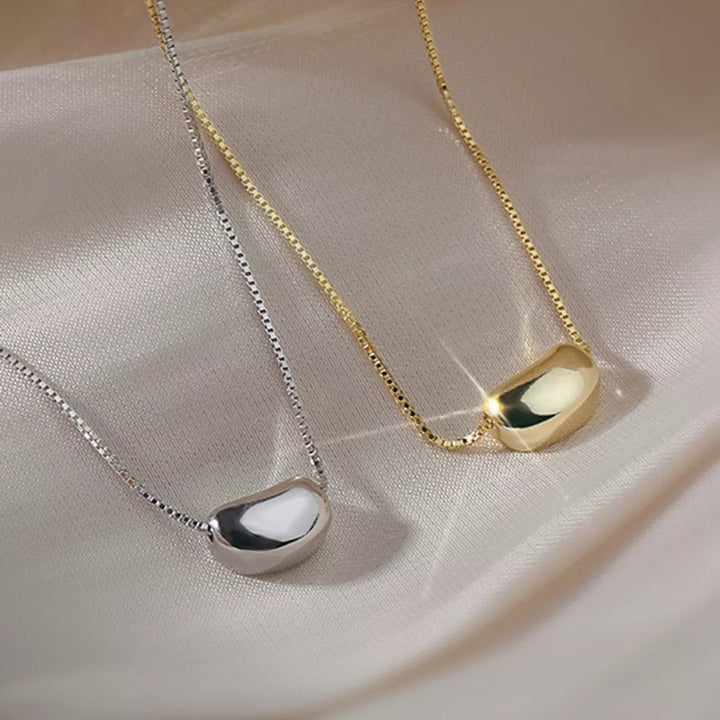 925 Sterling Silver Bean Pendant Necklace - cas7m