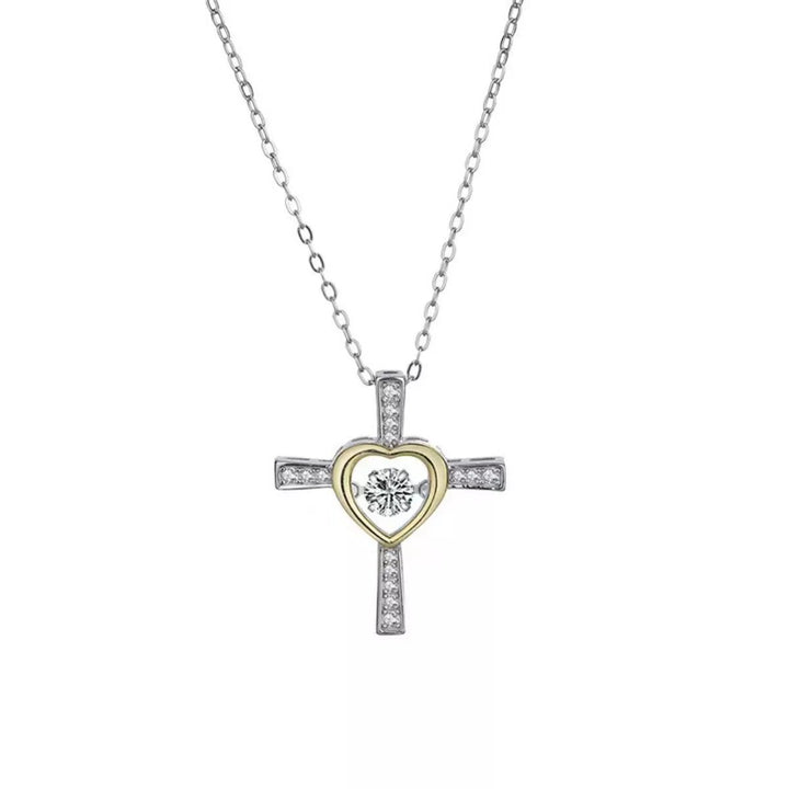 925 Sterling Silver Heart Cross Necklace - cas7m