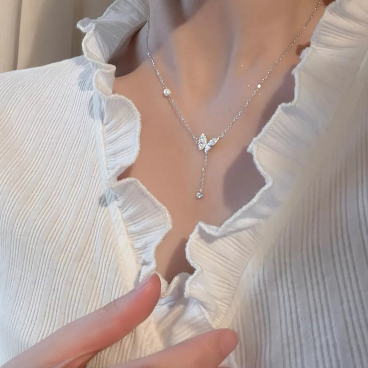 925 Sterling Silver Zircon Butterfly Necklace - cas7m