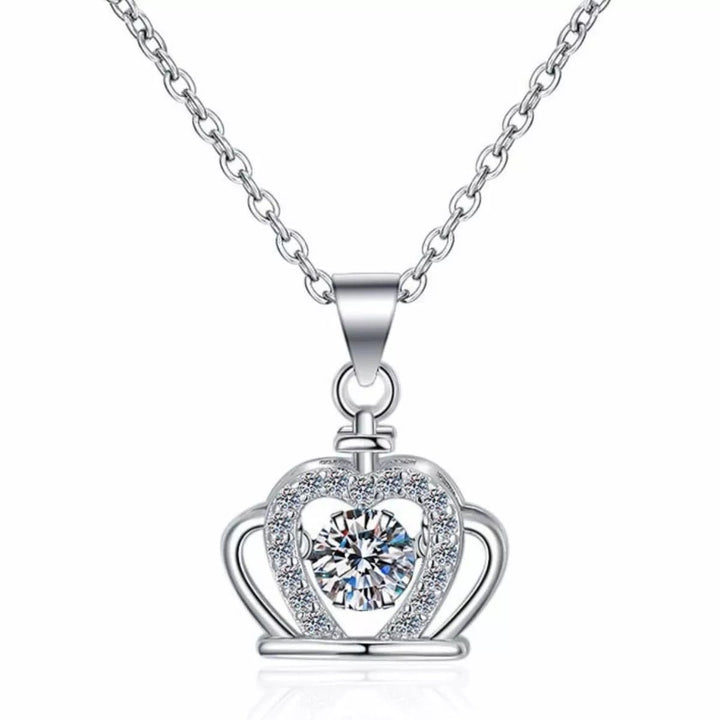 925 Sterling Silver Zircon Crown Pendant Necklace - cas7m
