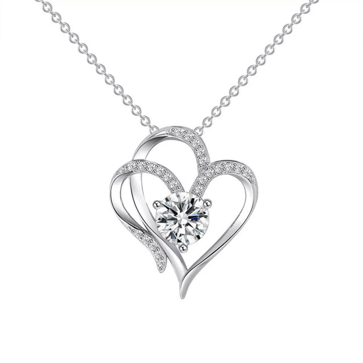 925 Sterling Silver Zircon Heart Necklace - cas7m