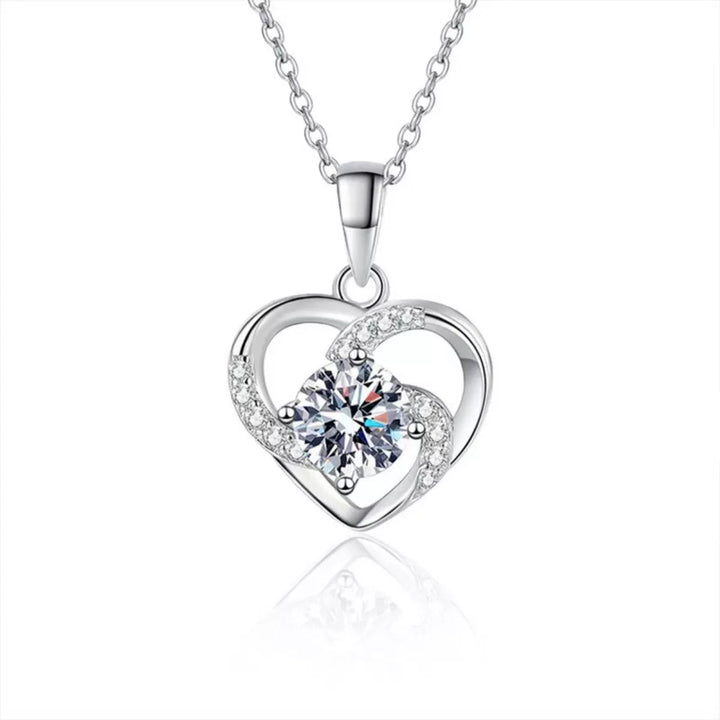 925 Sterling Silver Zircon Heart Necklace - cas7m