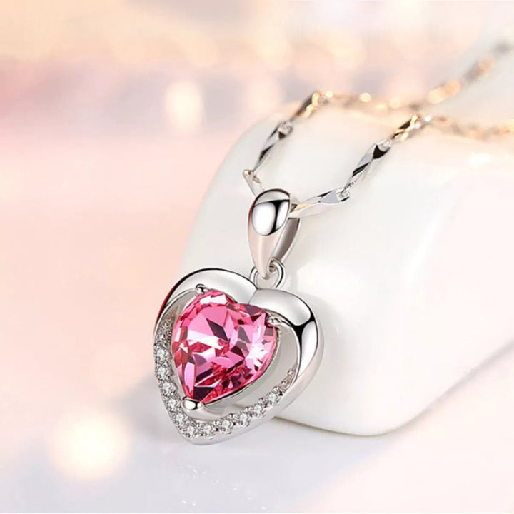 925 Sterling Silver Zircon Heart Necklace - cas7m