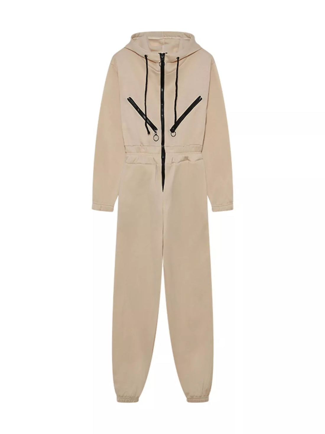 Hooded Zip-Up Long Sleeve Jumpsuit - cas7m