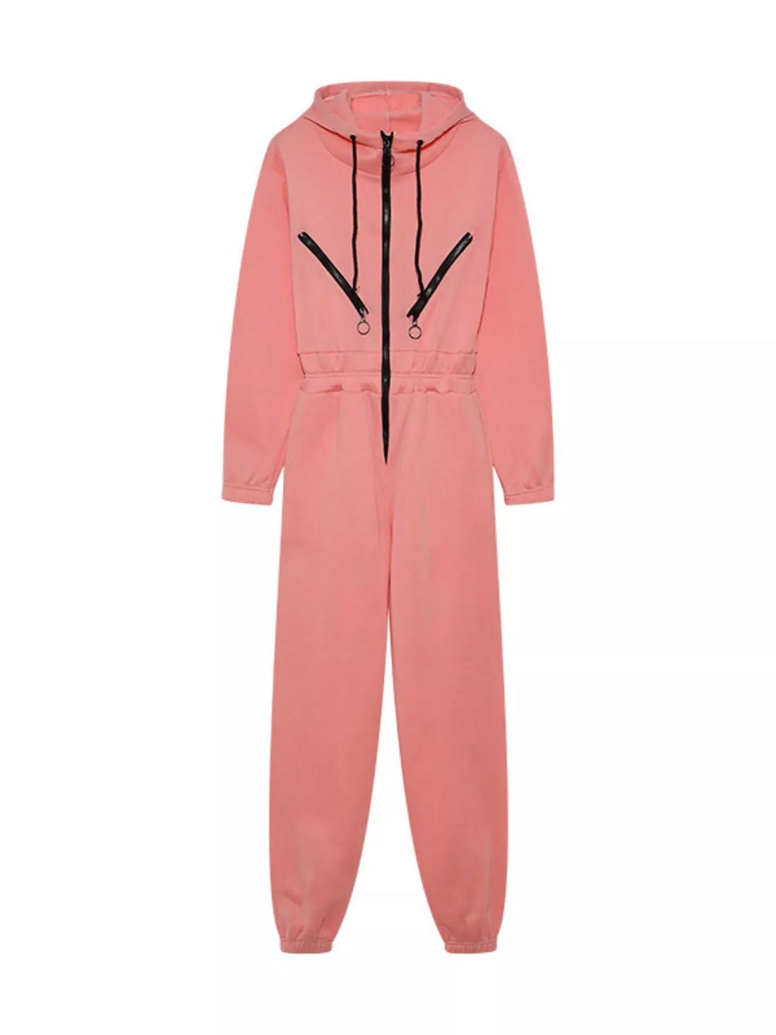 Hooded Zip-Up Long Sleeve Jumpsuit - cas7m