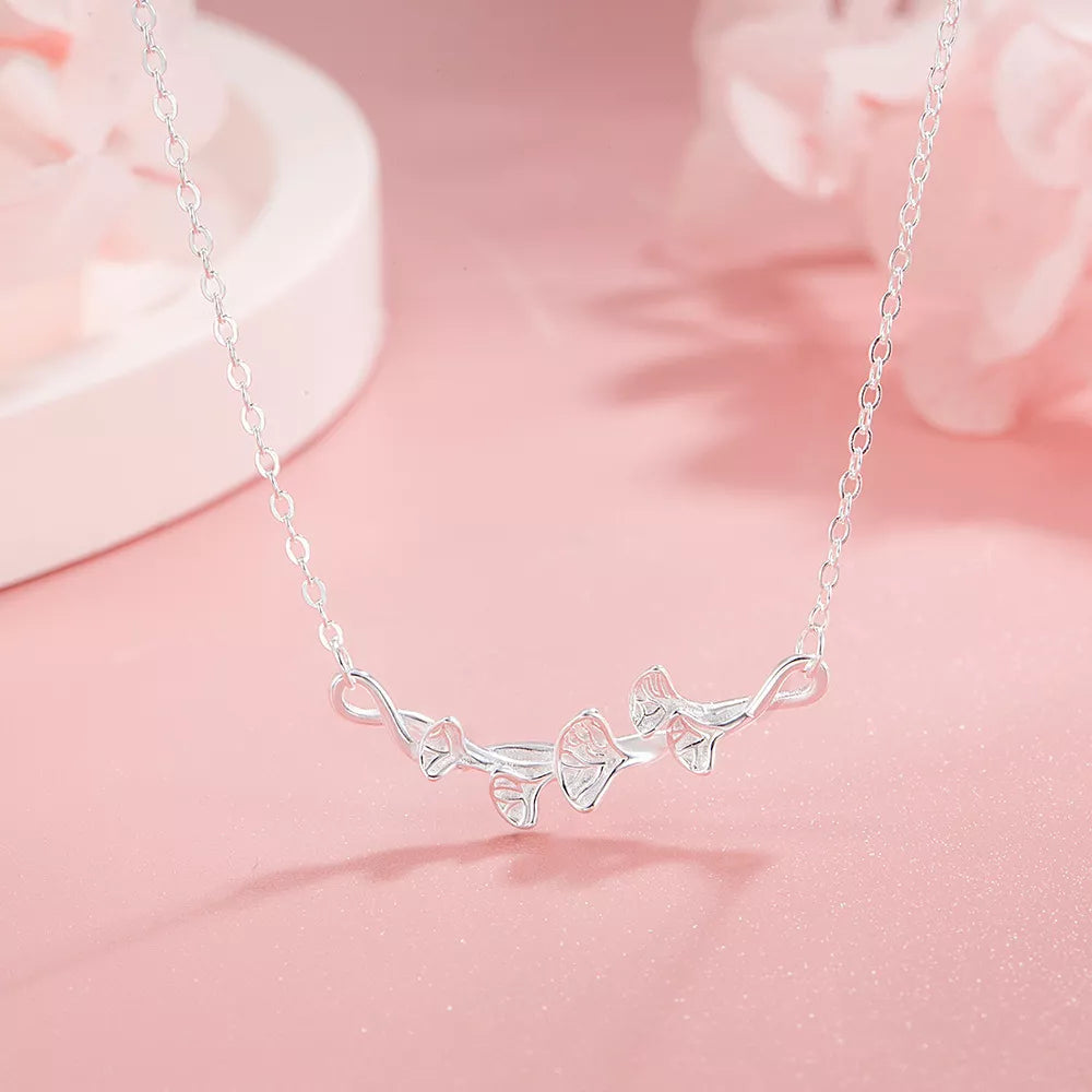 925 Sterling Silver Ginkgo Leaf Necklace - cas7m