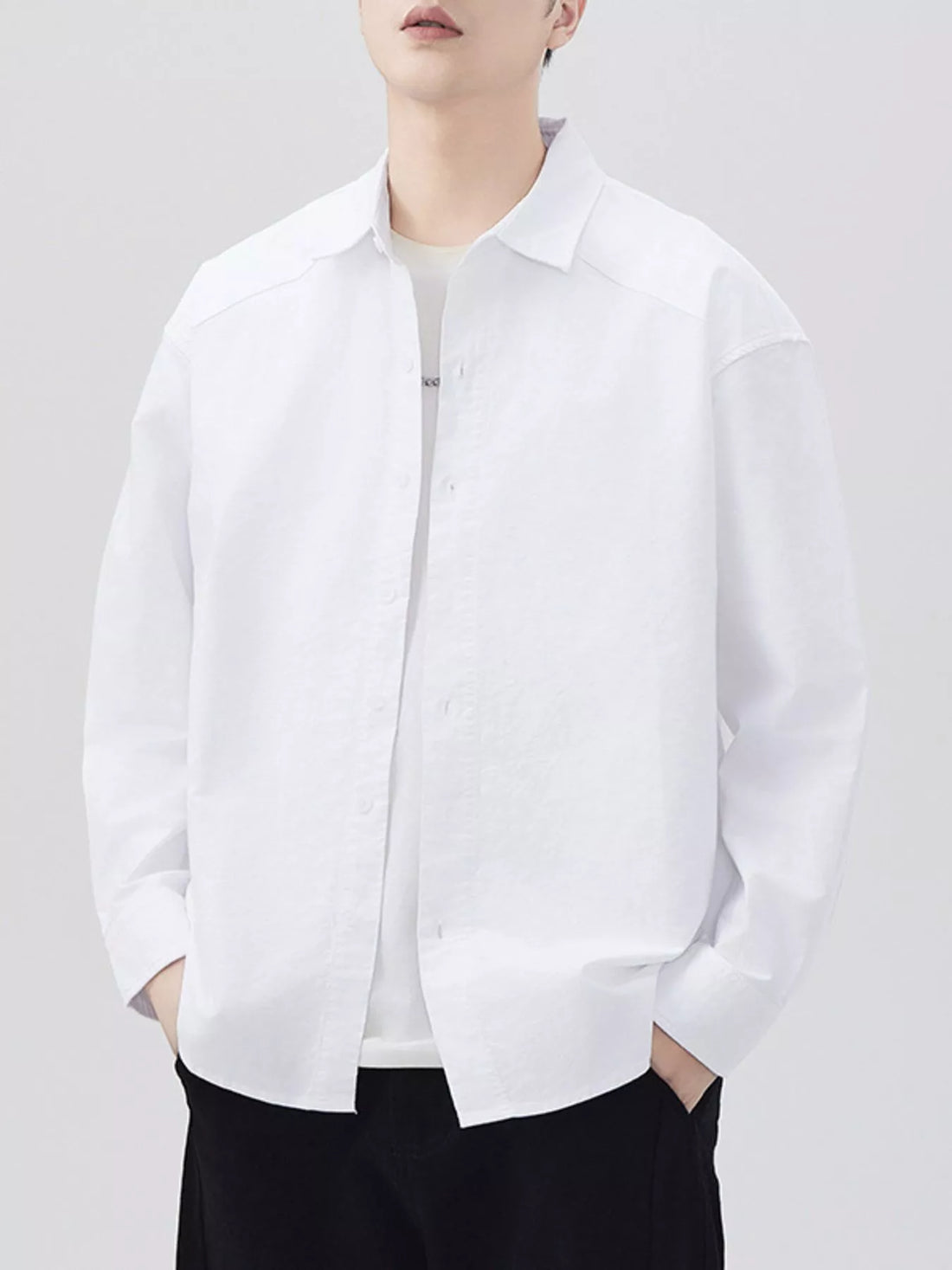 Men's Plus Size Button Up Long Sleeve Shirt - cas7m