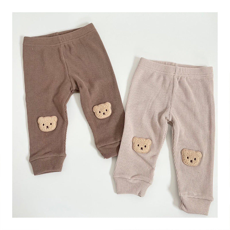 Waffle Bear Pants Baby Trousers Cute Outing Harem Pants - cas7m