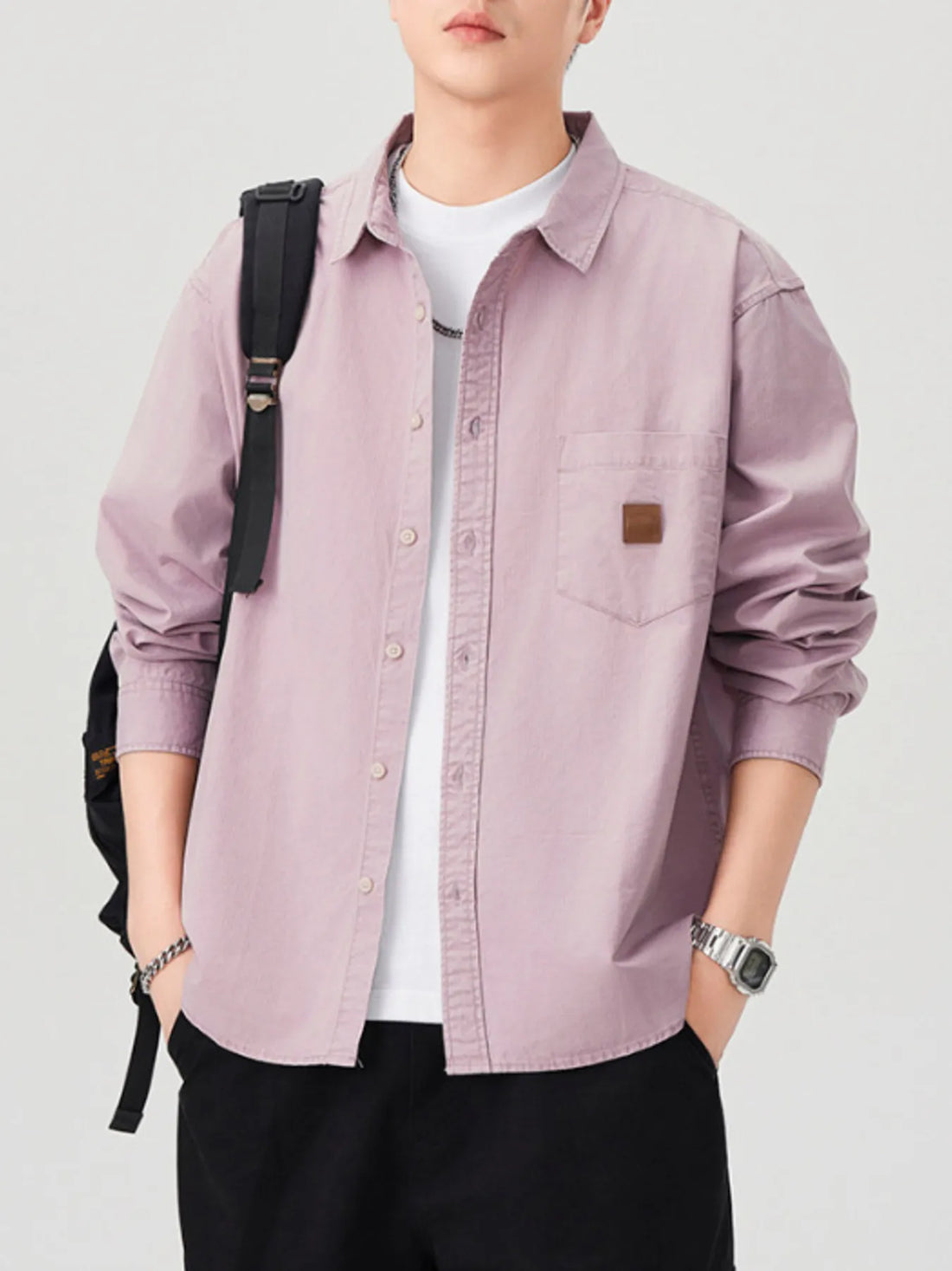 Men's Plus Size Button Up Long Sleeve Shirt - cas7m