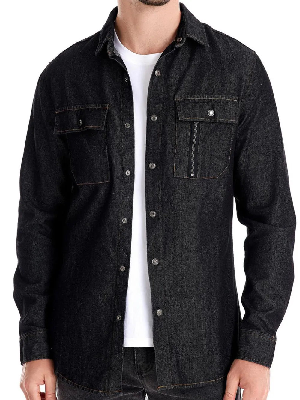 Men's Snap Down Long Sleeve Denim Shirt - cas7m
