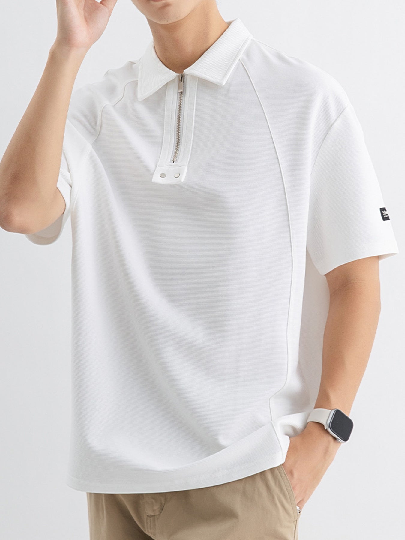Men's Plus Size Zipper Short Sleeve Polo Shirt - cas7m