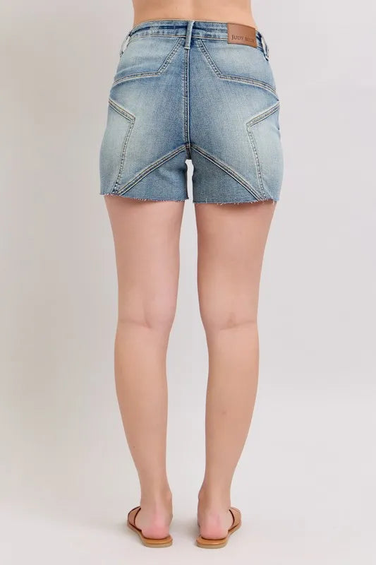 Judy Blue Full Size High Waist Star Seam Detail Denim Shorts Plus Size - cas7m