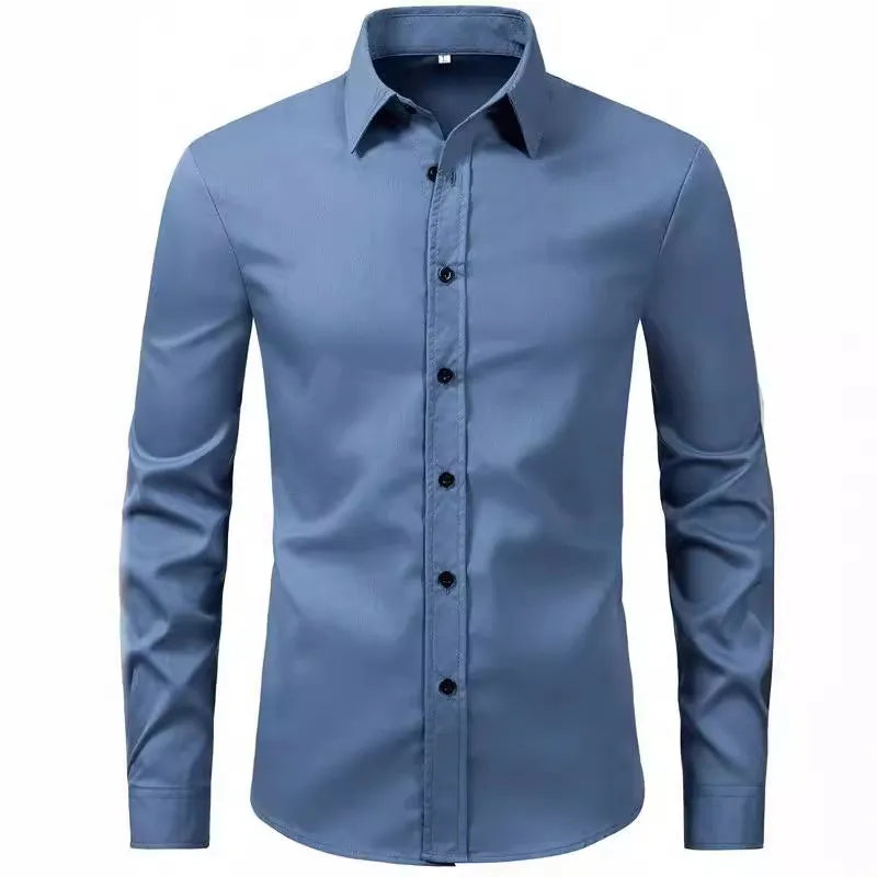 Men's Plus Size Button Up Long Sleeve Shirt - cas7m
