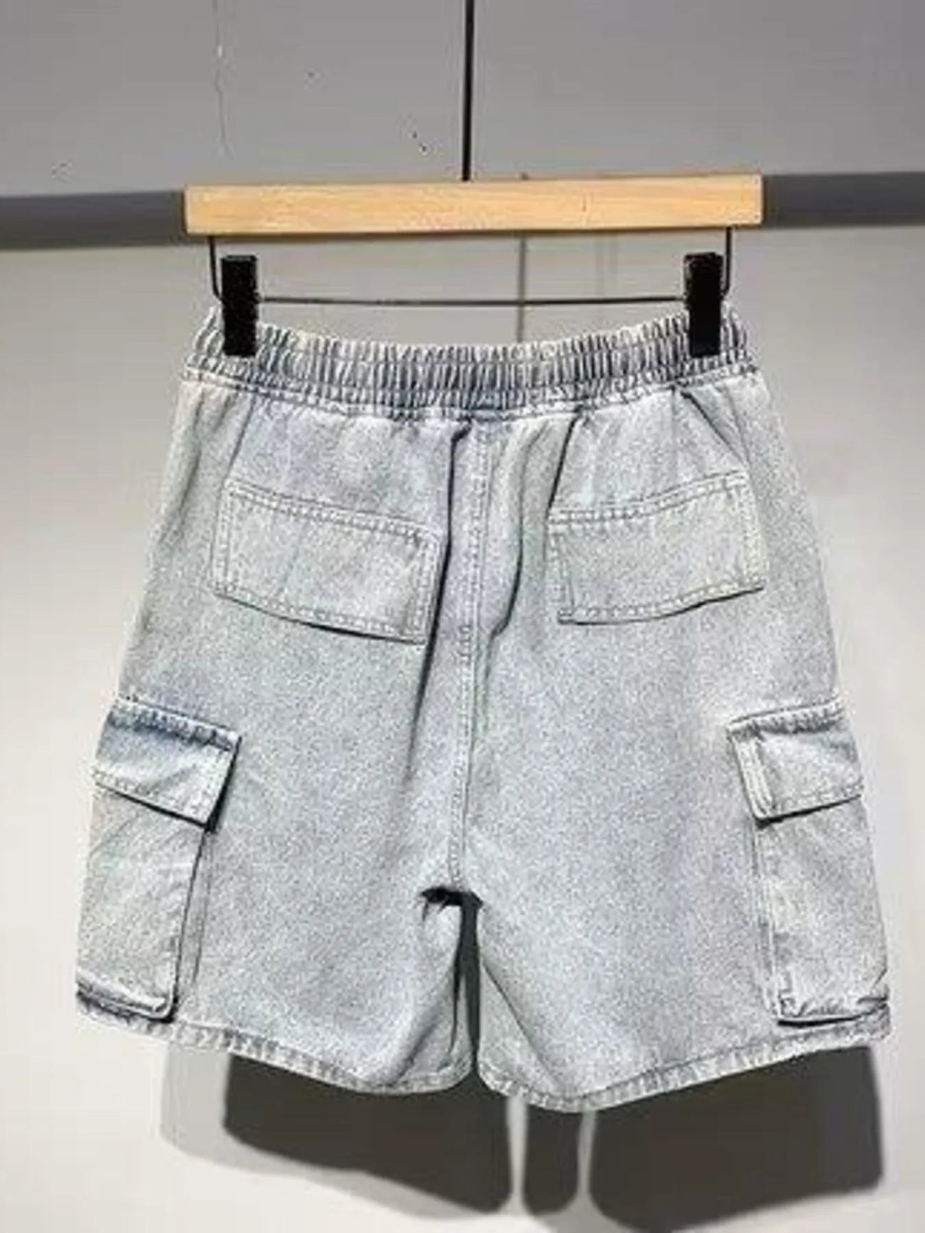 Men's Full Size Elastic Waist Washed Denim Cargo Shorts Plus Size - cas7m