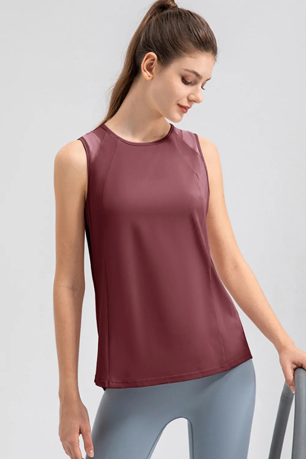 Round Neck Wide strap Active Tank - cas7m