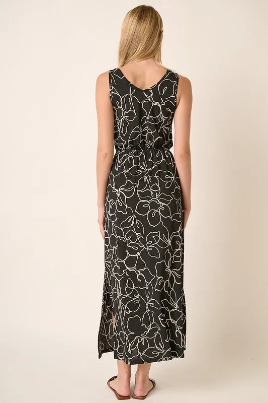 Mittoshop Side Slit Flower Print V-Neck Sleeveless Dress - cas7m