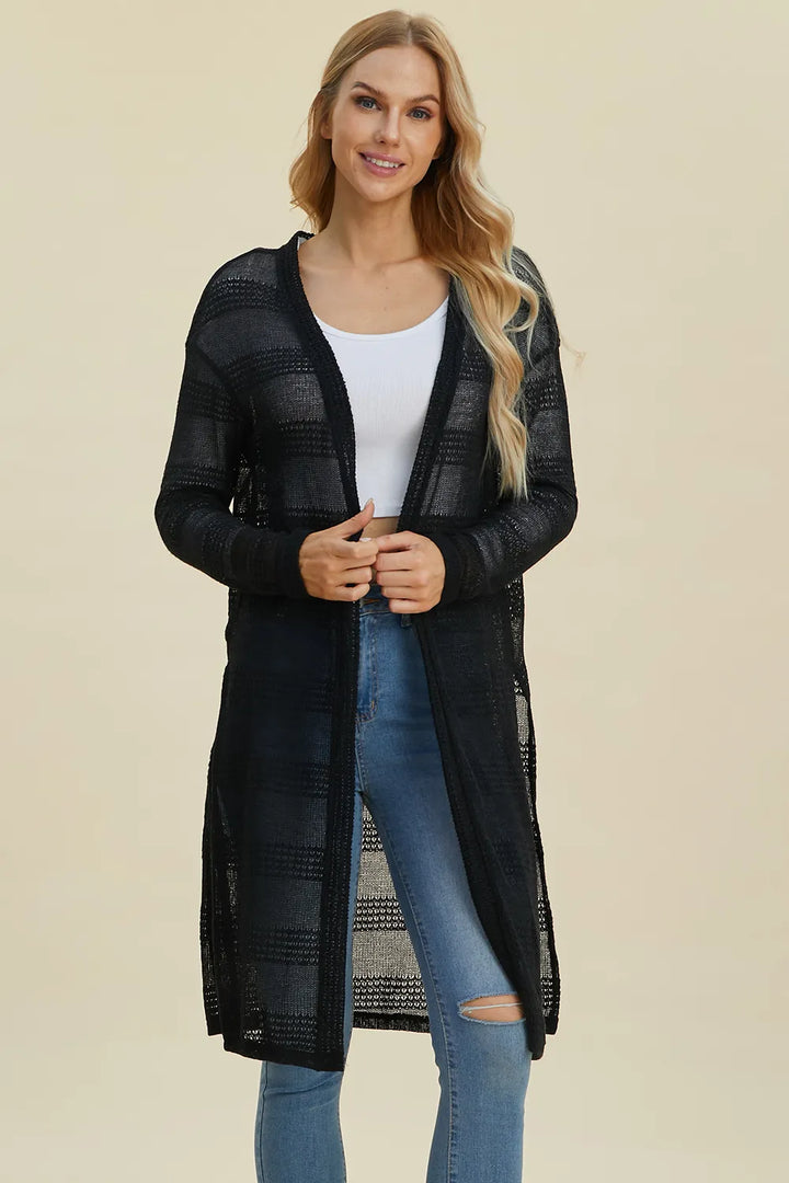 Double Take Full Size Open Front Longline Cardigan - cas7m