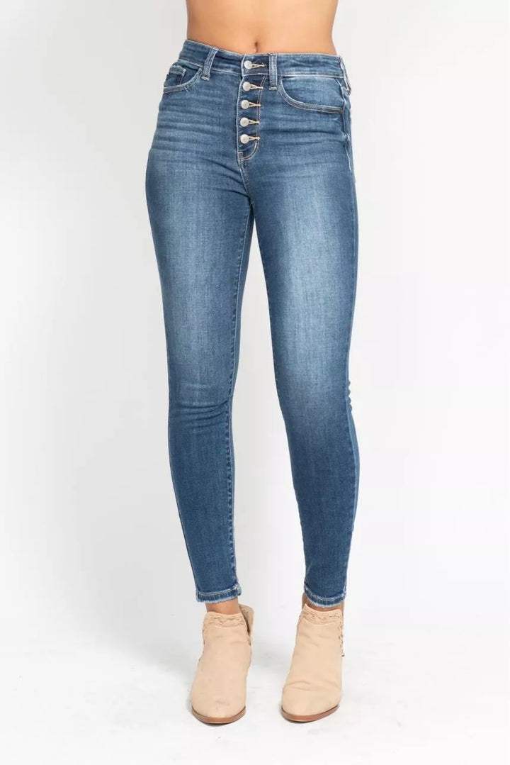 Judy Blue Full Size High Rise Button Fly Skinny Jeans Plus Size - cas7m