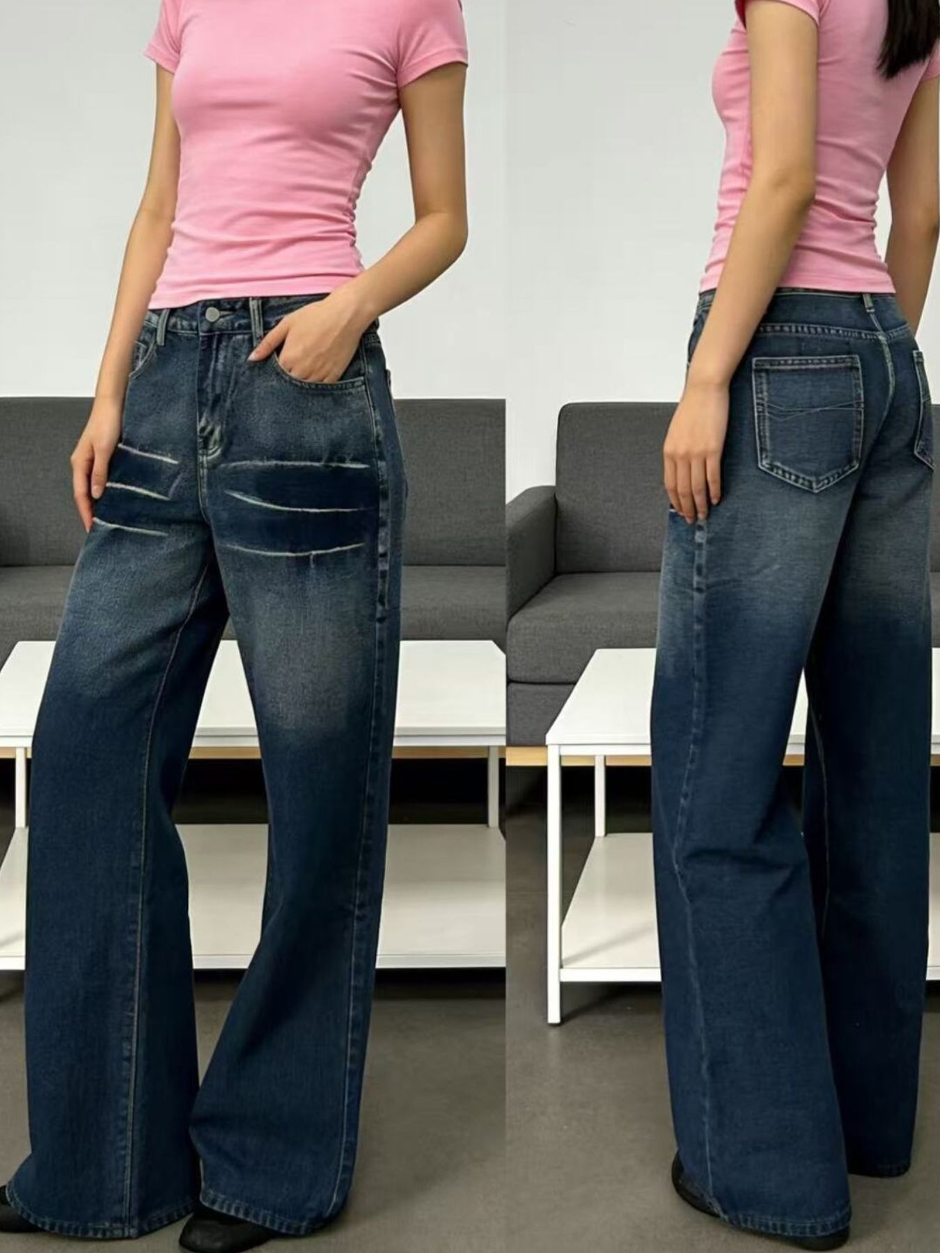 Washed Wide Leg Jeans - cas7m