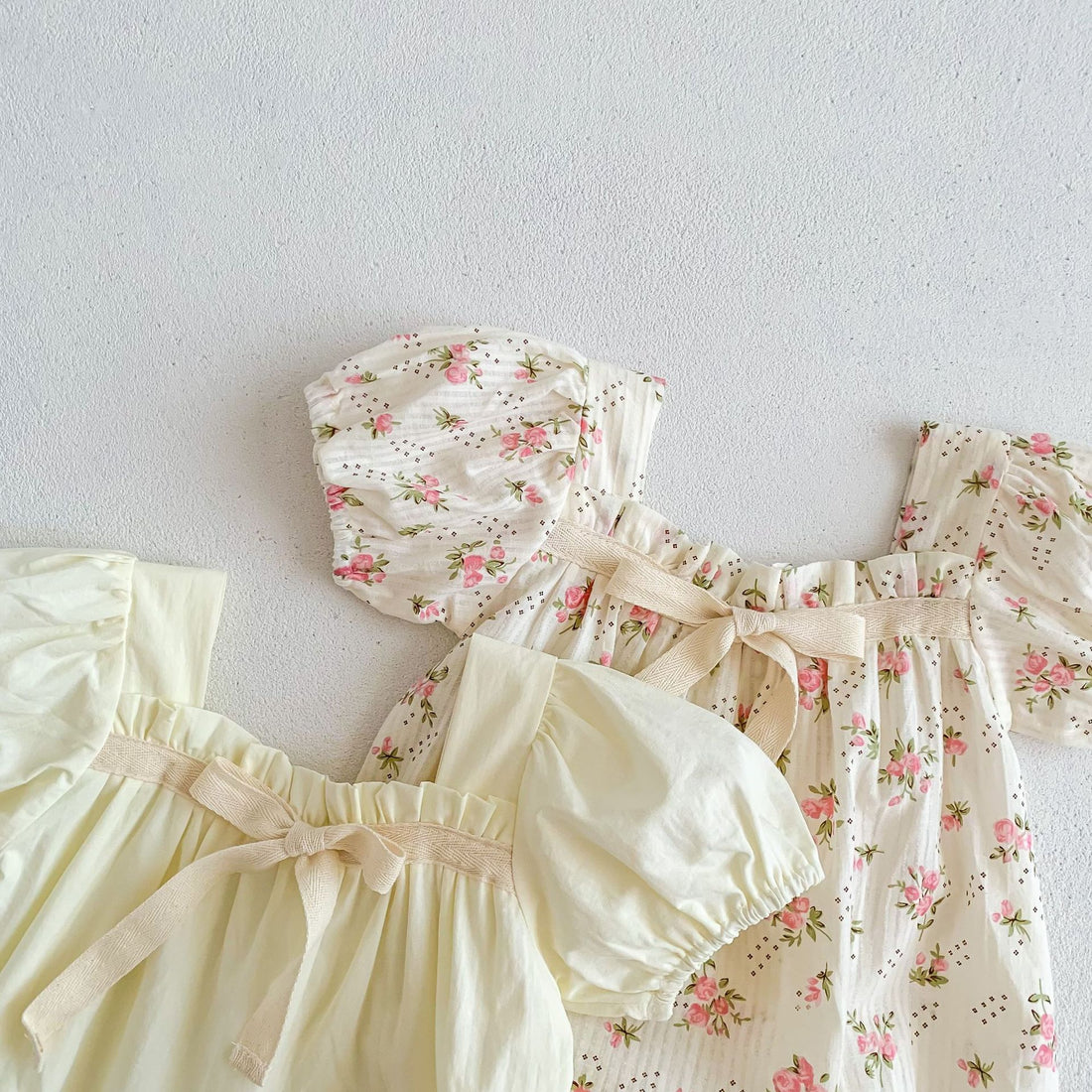 Small Floral Bow Baby Girl Bubble Sleeve Harness Crawl Clothes - cas7m