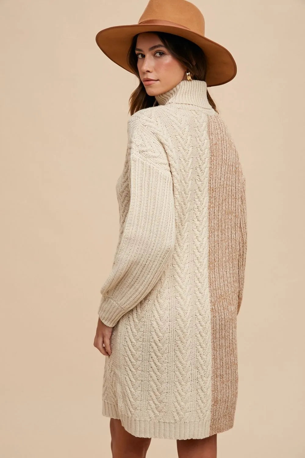 Annie Wear Color Block Turtleneck Sweater Dress - cas7m