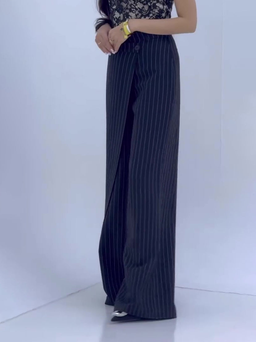 High-waisted Striped Wide-leg Pants - cas7m