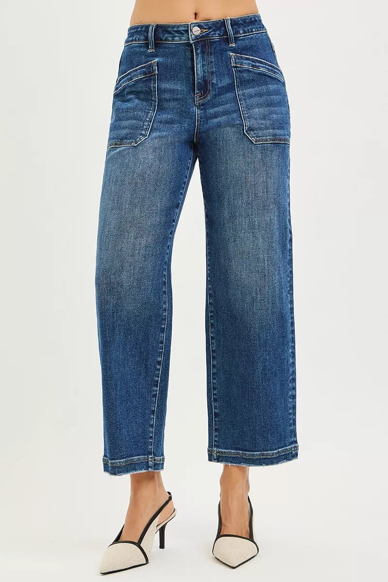 RISEN Slouchy Cropped Baggy Jeans with Front Patch Pocket - cas7m