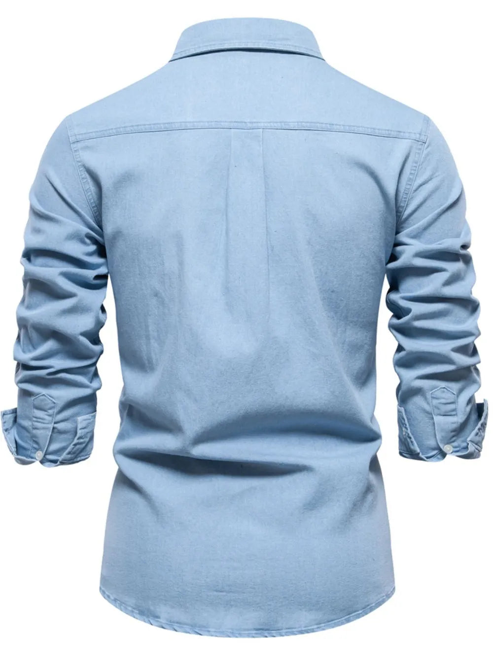 Men's Collared Neck Long Sleeve Denim Shirt - cas7m