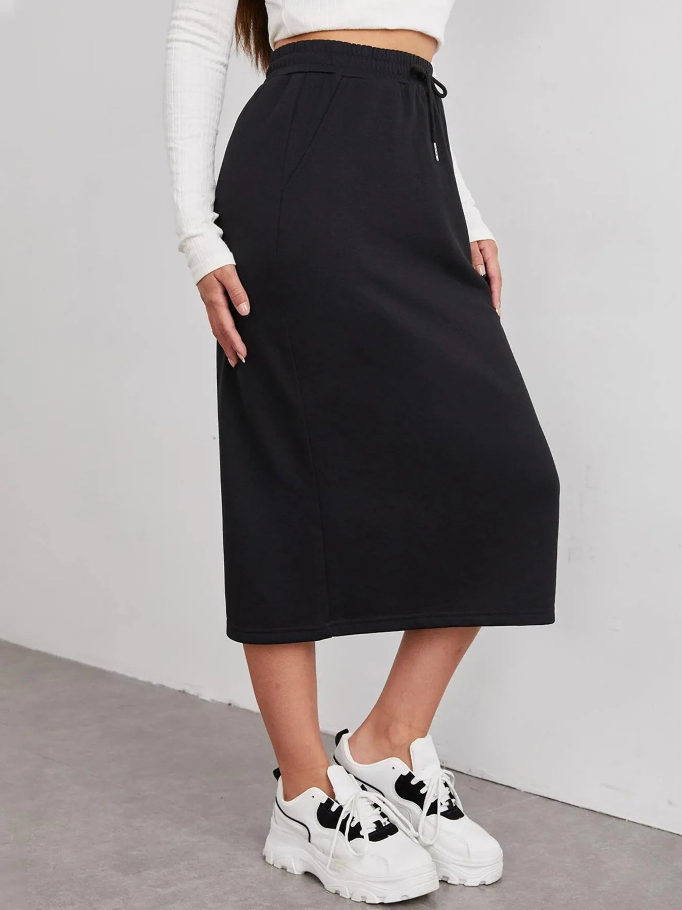 Slit Drawstring Midi Skirt - cas7m