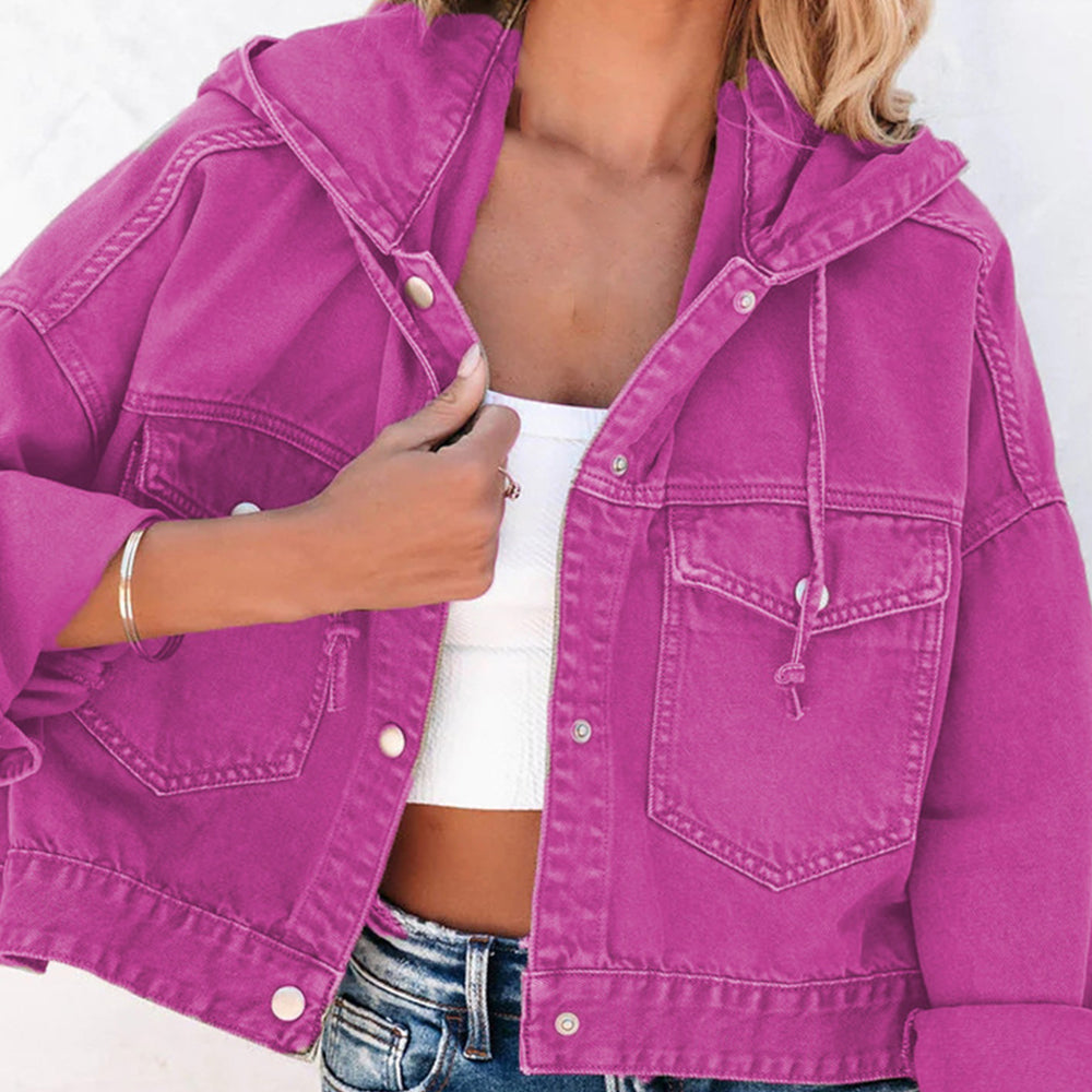 Hooded Dropped Shoulder Denim Jacket - cas7m