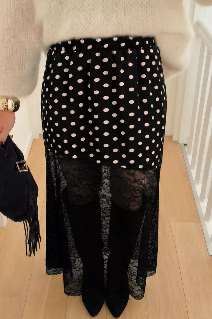 Polka Dot Patchwork Lace Maxi Skirt - cas7m