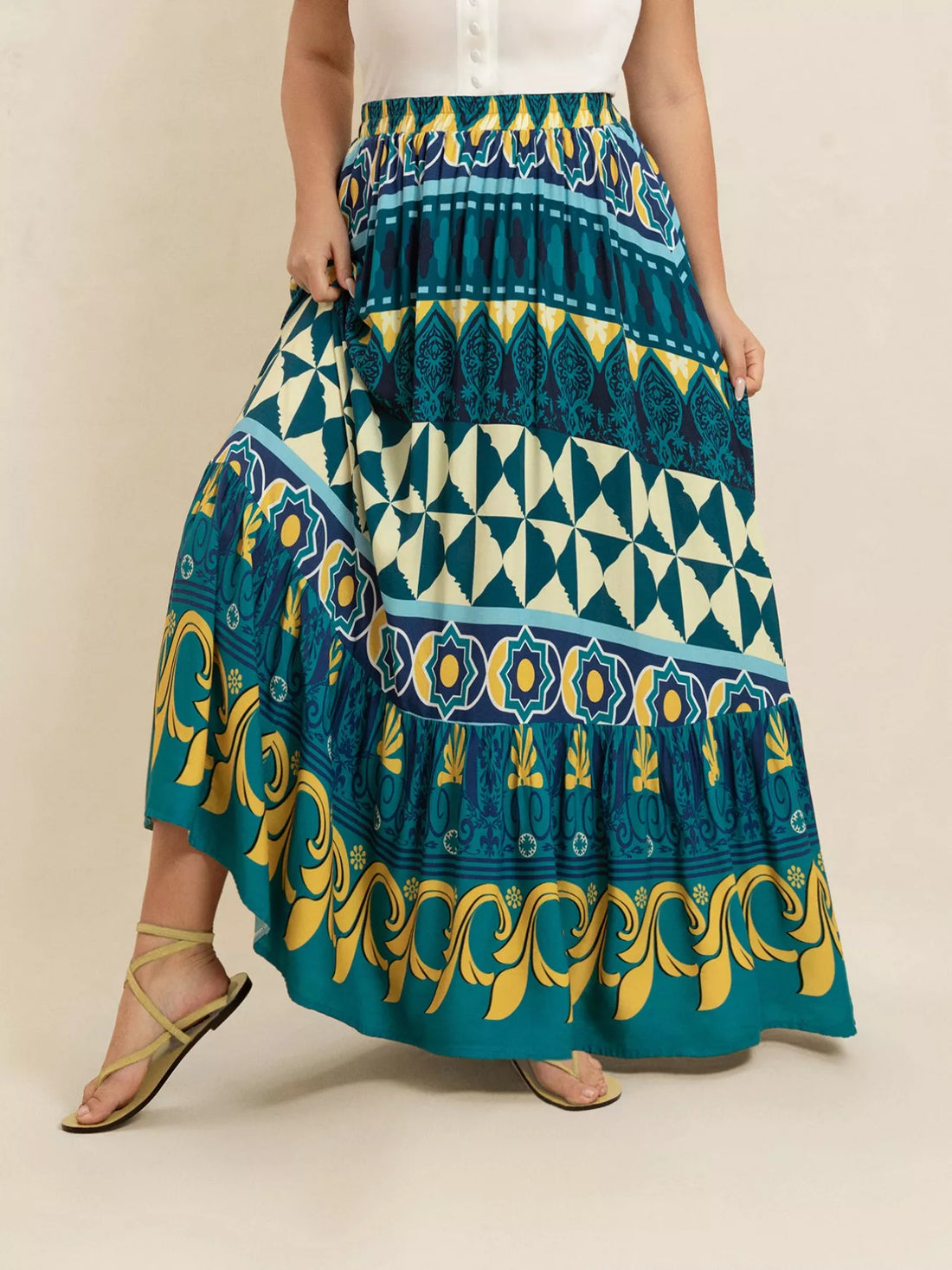 Plus Size Printed Maxi Skirt - cas7m