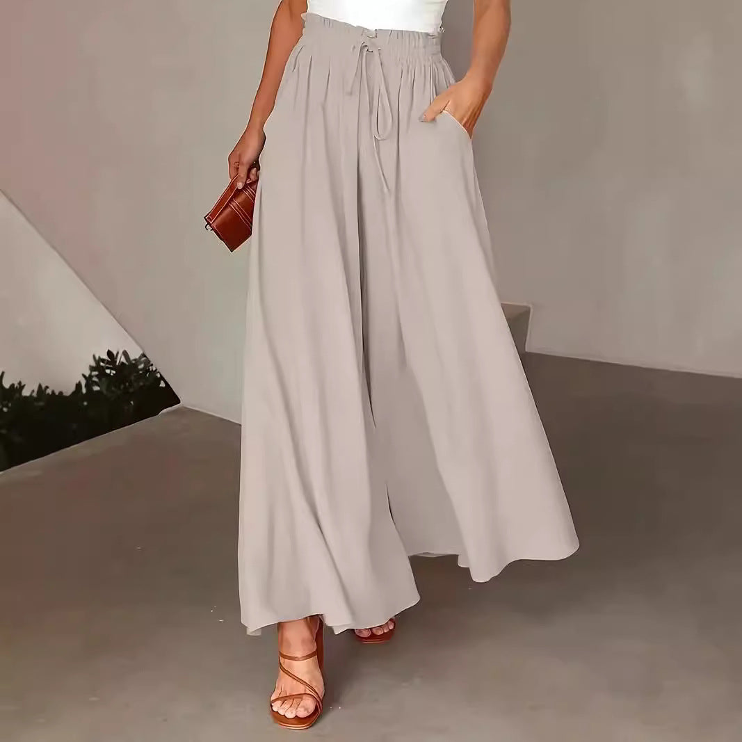 Polka Dot Print Trousers Fashion Loose Elastic Waist Wide-leg Pants Women's Clothing - cas7m