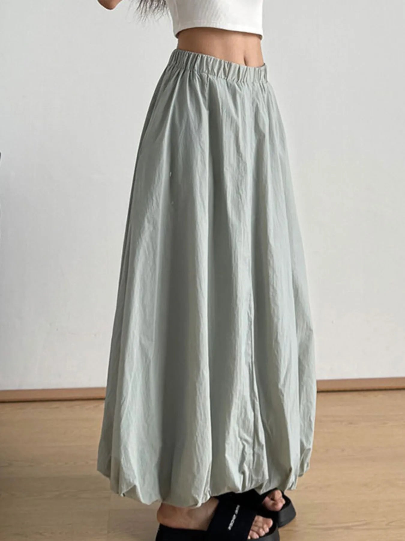 Elastic Waist Bubble Hem Maxi Skirt - cas7m