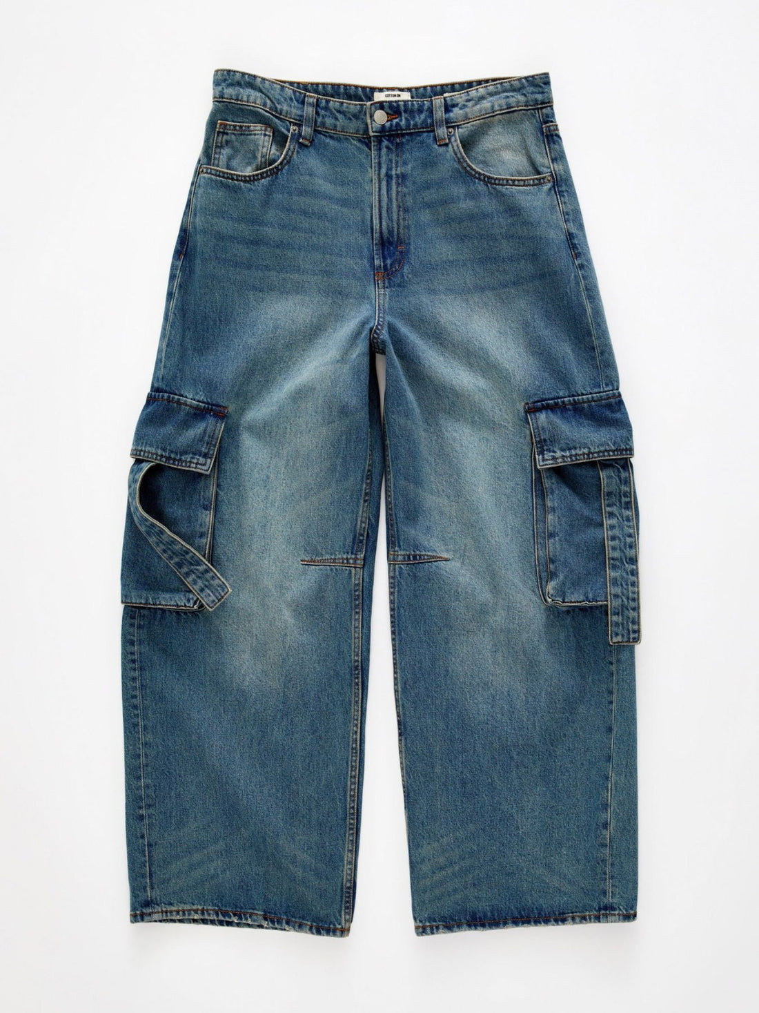 Vintage Wash Wide Leg Cargo Jeans - cas7m