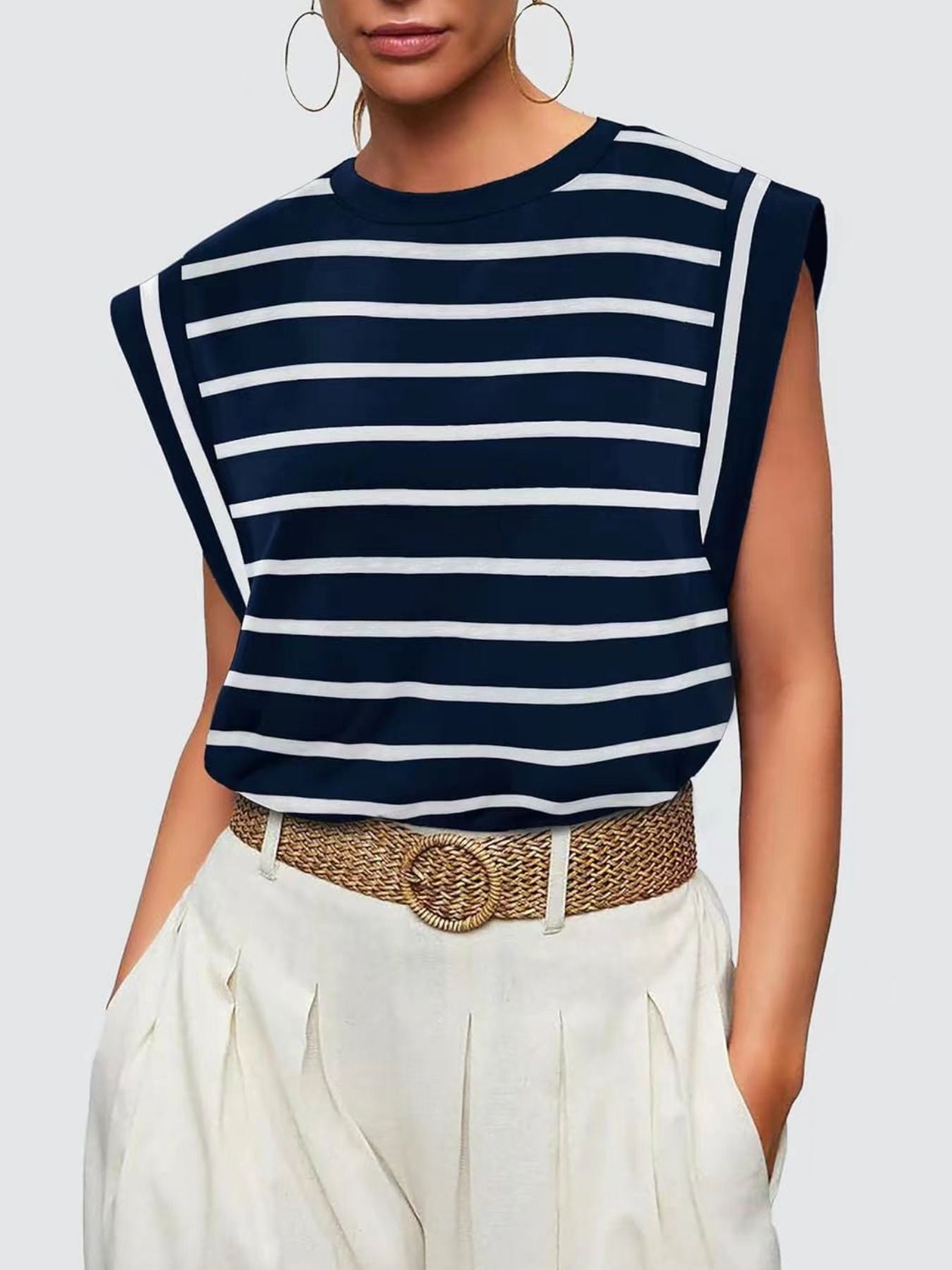 Striped Round Neck Tank - cas7m