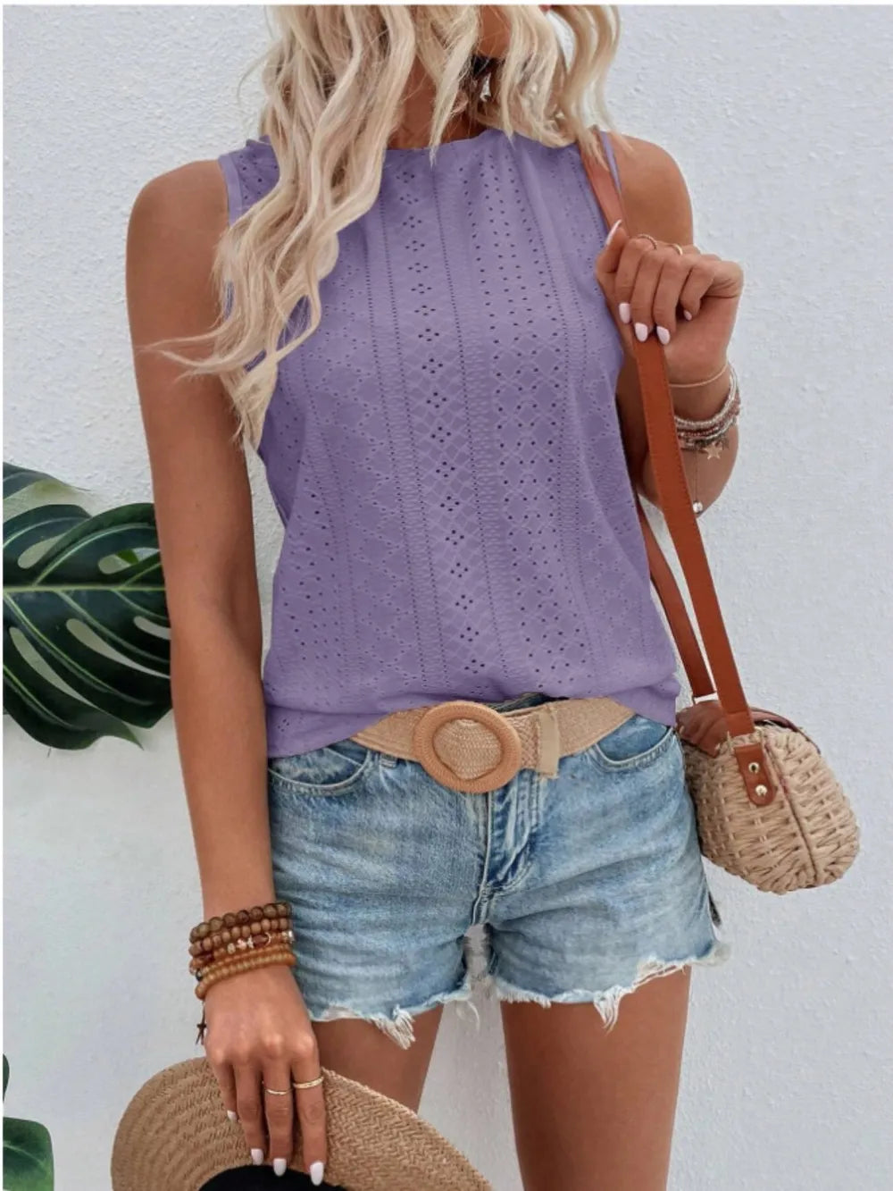Eyelet Round Neck Tank - cas7m