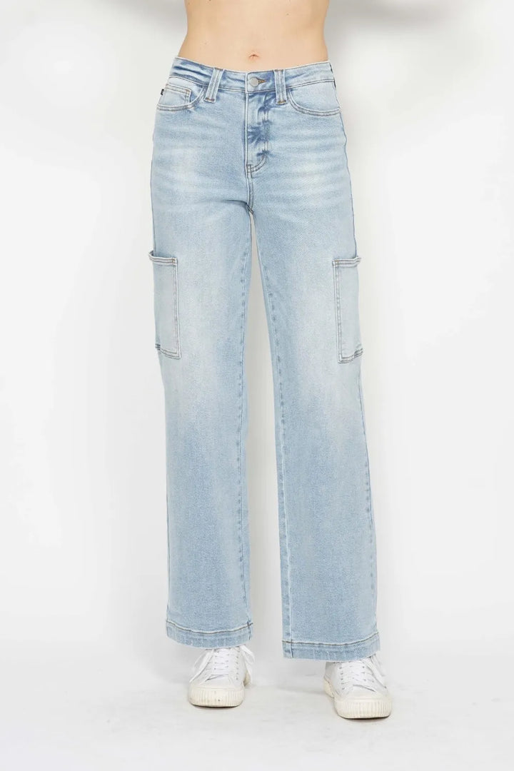 High Waist Cargo Pocket Jeans – Stylish Utility Fit - cas7m