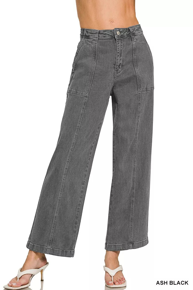 Zenana Straight Leg Utility Pocket Jeans - cas7m